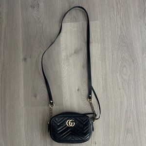 Gucci Black Quilted Crossbody Bag with Gold Accents